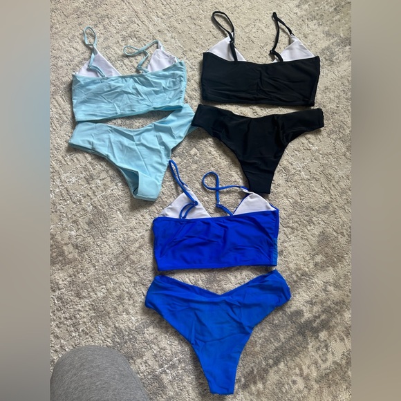 Bundle of 3 criss cross front SHEIN bikini sz M Light blue, Dark blue, Black - Picture 2 of 5